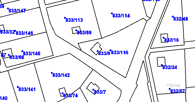 Parcela st. 833/9 v KÚ Teplice-Řetenice, Katastrální mapa