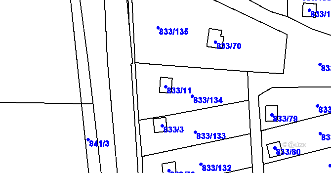 Parcela st. 833/11 v KÚ Teplice-Řetenice, Katastrální mapa