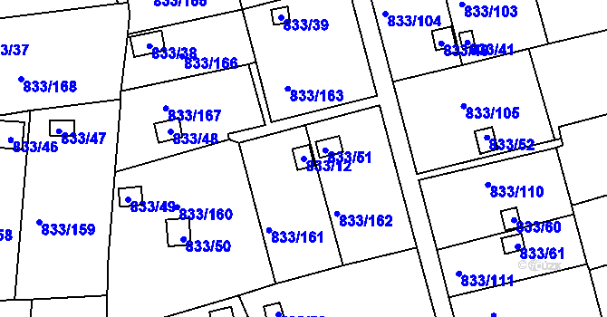 Parcela st. 833/12 v KÚ Teplice-Řetenice, Katastrální mapa