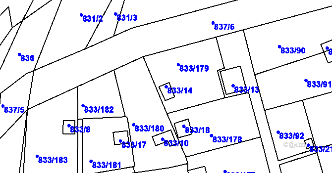 Parcela st. 833/14 v KÚ Teplice-Řetenice, Katastrální mapa