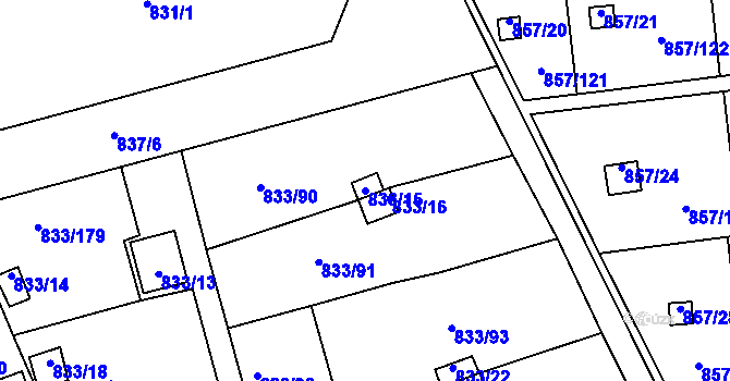 Parcela st. 833/15 v KÚ Teplice-Řetenice, Katastrální mapa