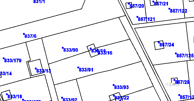 Parcela st. 833/16 v KÚ Teplice-Řetenice, Katastrální mapa