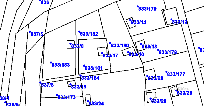 Parcela st. 833/17 v KÚ Teplice-Řetenice, Katastrální mapa