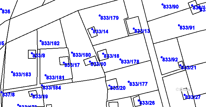 Parcela st. 833/18 v KÚ Teplice-Řetenice, Katastrální mapa
