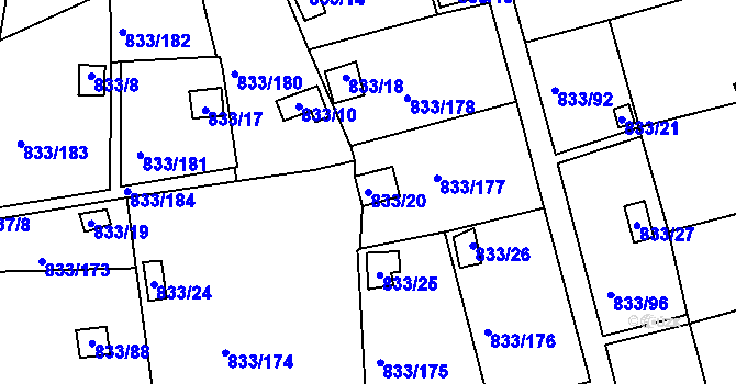 Parcela st. 833/20 v KÚ Teplice-Řetenice, Katastrální mapa