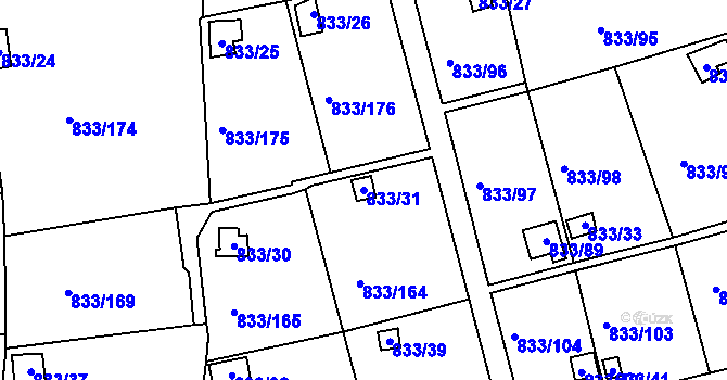 Parcela st. 833/31 v KÚ Teplice-Řetenice, Katastrální mapa