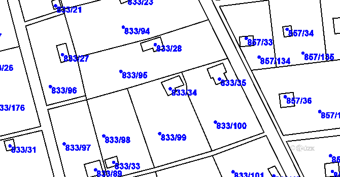 Parcela st. 833/34 v KÚ Teplice-Řetenice, Katastrální mapa