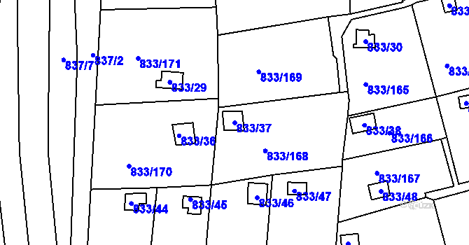 Parcela st. 833/37 v KÚ Teplice-Řetenice, Katastrální mapa
