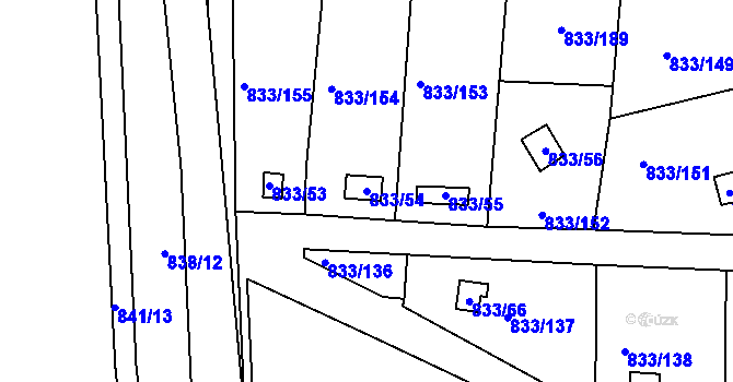 Parcela st. 833/54 v KÚ Teplice-Řetenice, Katastrální mapa