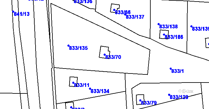 Parcela st. 833/70 v KÚ Teplice-Řetenice, Katastrální mapa
