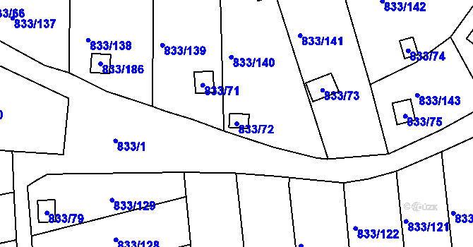Parcela st. 833/72 v KÚ Teplice-Řetenice, Katastrální mapa