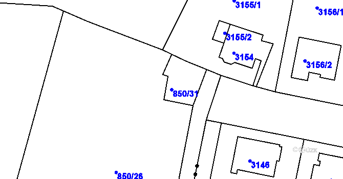 Parcela st. 850/31 v KÚ Teplice-Řetenice, Katastrální mapa