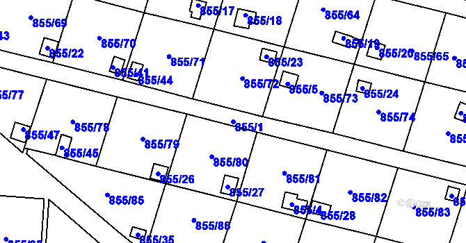Parcela st. 855/1 v KÚ Teplice-Řetenice, Katastrální mapa
