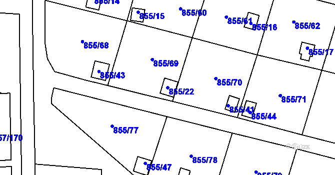 Parcela st. 855/22 v KÚ Teplice-Řetenice, Katastrální mapa