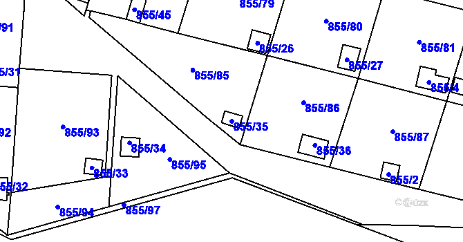 Parcela st. 855/35 v KÚ Teplice-Řetenice, Katastrální mapa
