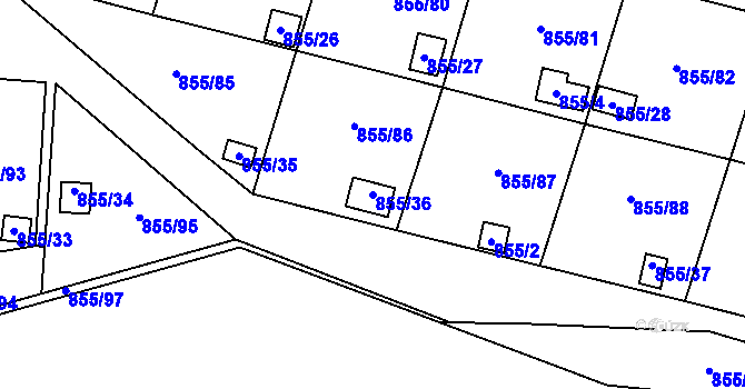 Parcela st. 855/36 v KÚ Teplice-Řetenice, Katastrální mapa