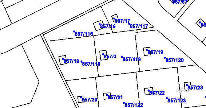 Parcela st. 857/3 v KÚ Teplice-Řetenice, Katastrální mapa