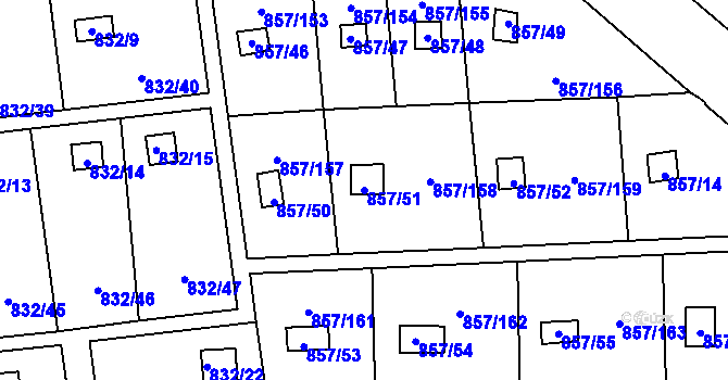 Parcela st. 857/51 v KÚ Teplice-Řetenice, Katastrální mapa