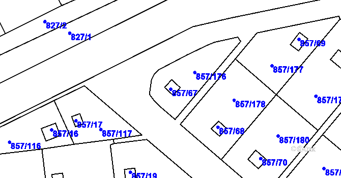 Parcela st. 857/67 v KÚ Teplice-Řetenice, Katastrální mapa