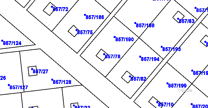 Parcela st. 857/78 v KÚ Teplice-Řetenice, Katastrální mapa