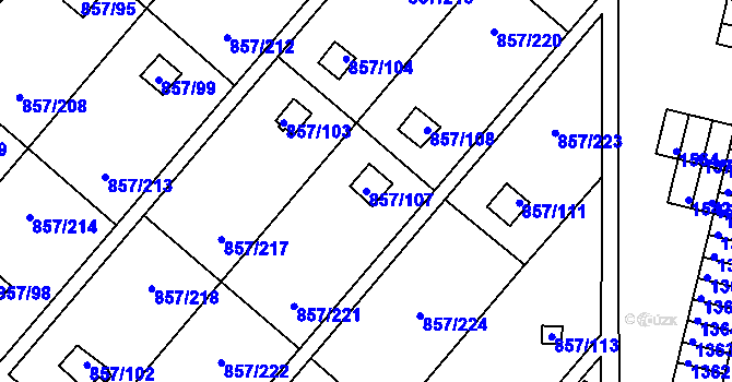 Parcela st. 857/107 v KÚ Teplice-Řetenice, Katastrální mapa