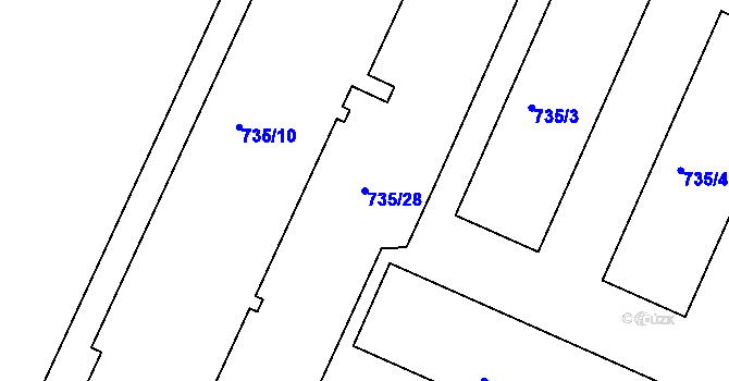 Parcela st. 735/28 v KÚ Teplice-Řetenice, Katastrální mapa