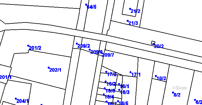 Parcela st. 209/7 v KÚ Teplice-Řetenice, Katastrální mapa