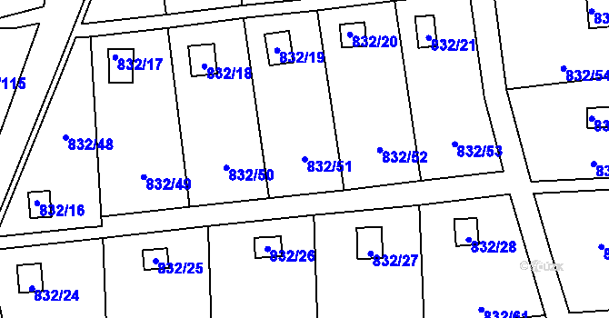 Parcela st. 832/51 v KÚ Teplice-Řetenice, Katastrální mapa