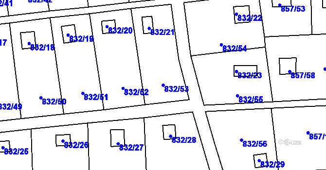 Parcela st. 832/53 v KÚ Teplice-Řetenice, Katastrální mapa