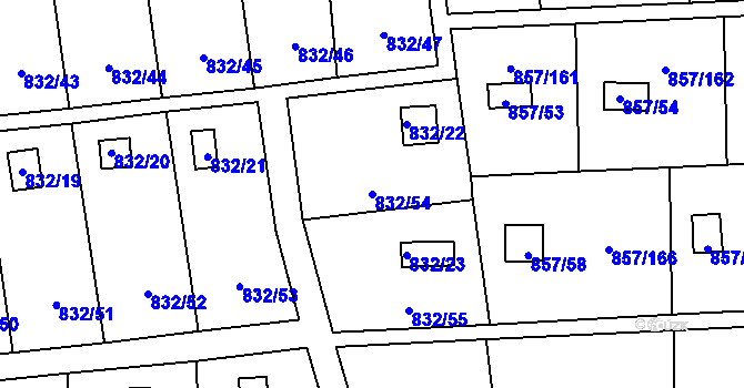 Parcela st. 832/54 v KÚ Teplice-Řetenice, Katastrální mapa