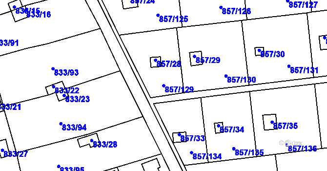 Parcela st. 857/129 v KÚ Teplice-Řetenice, Katastrální mapa