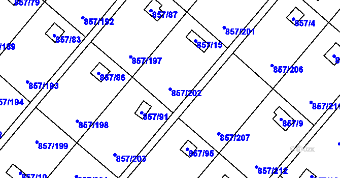 Parcela st. 857/202 v KÚ Teplice-Řetenice, Katastrální mapa