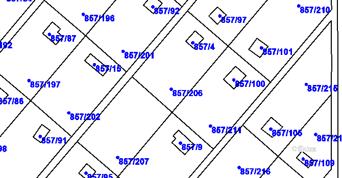 Parcela st. 857/206 v KÚ Teplice-Řetenice, Katastrální mapa