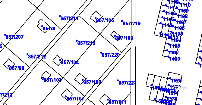 Parcela st. 857/220 v KÚ Teplice-Řetenice, Katastrální mapa