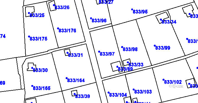 Parcela st. 833/97 v KÚ Teplice-Řetenice, Katastrální mapa