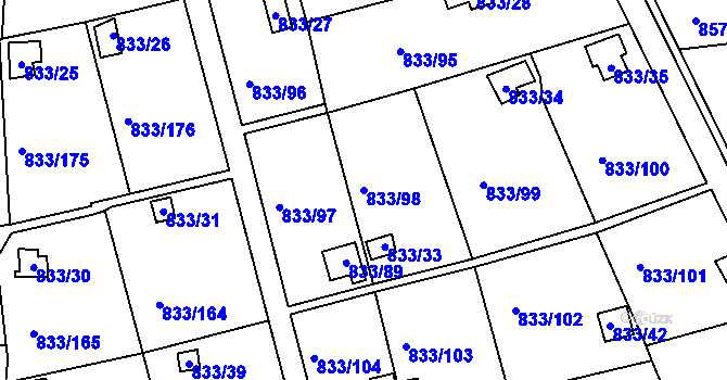 Parcela st. 833/98 v KÚ Teplice-Řetenice, Katastrální mapa