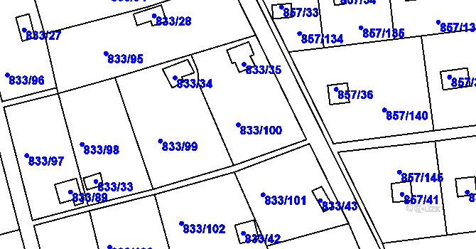 Parcela st. 833/100 v KÚ Teplice-Řetenice, Katastrální mapa
