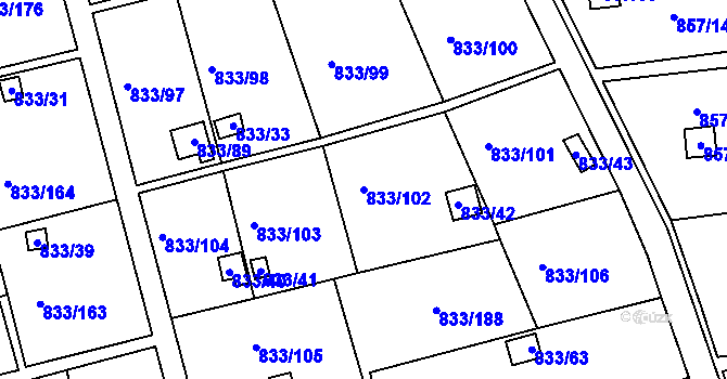 Parcela st. 833/102 v KÚ Teplice-Řetenice, Katastrální mapa