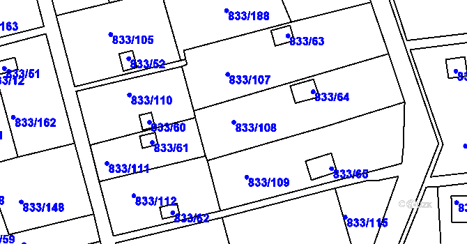 Parcela st. 833/108 v KÚ Teplice-Řetenice, Katastrální mapa