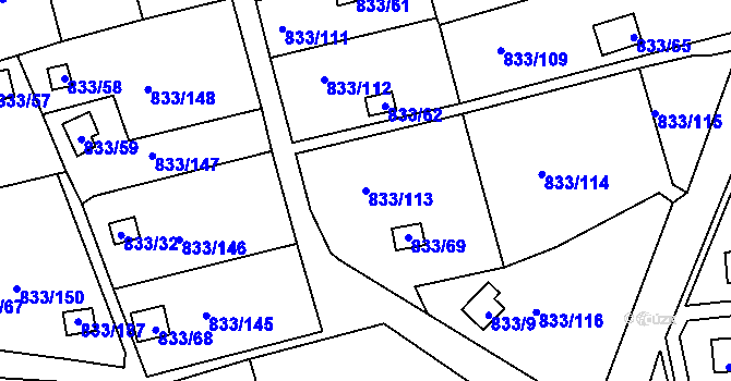 Parcela st. 833/113 v KÚ Teplice-Řetenice, Katastrální mapa
