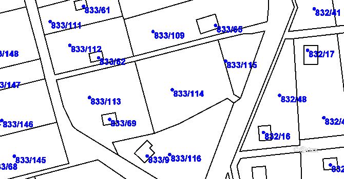 Parcela st. 833/114 v KÚ Teplice-Řetenice, Katastrální mapa