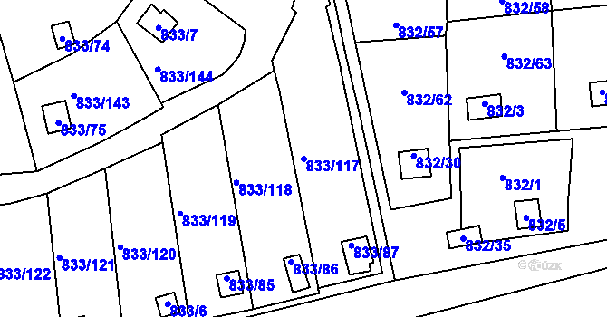 Parcela st. 833/117 v KÚ Teplice-Řetenice, Katastrální mapa