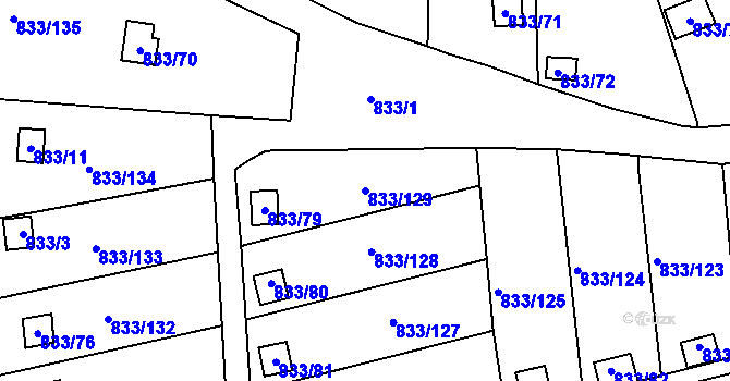 Parcela st. 833/129 v KÚ Teplice-Řetenice, Katastrální mapa