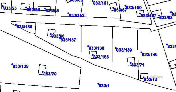 Parcela st. 833/138 v KÚ Teplice-Řetenice, Katastrální mapa