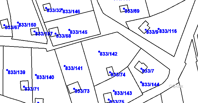 Parcela st. 833/142 v KÚ Teplice-Řetenice, Katastrální mapa