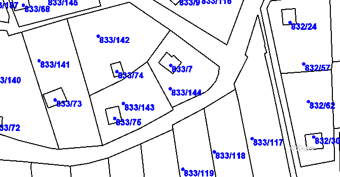 Parcela st. 833/144 v KÚ Teplice-Řetenice, Katastrální mapa