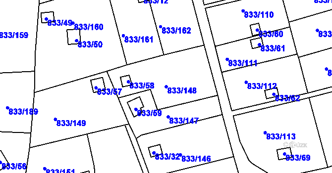 Parcela st. 833/148 v KÚ Teplice-Řetenice, Katastrální mapa