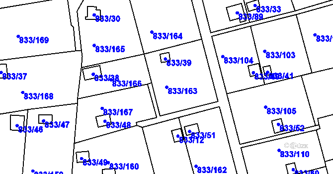 Parcela st. 833/163 v KÚ Teplice-Řetenice, Katastrální mapa