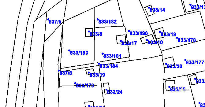 Parcela st. 833/181 v KÚ Teplice-Řetenice, Katastrální mapa