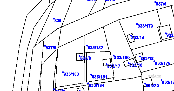 Parcela st. 833/182 v KÚ Teplice-Řetenice, Katastrální mapa